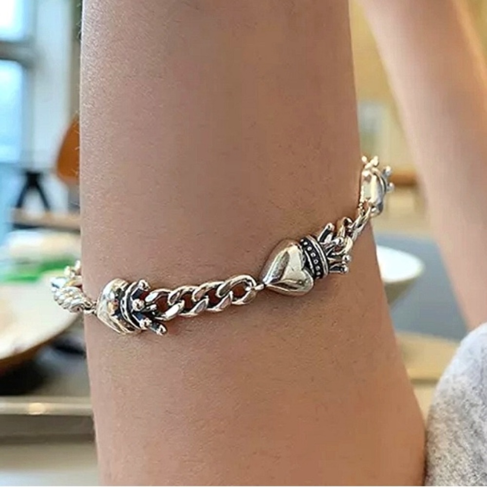 Crown Heart Sterling Silver Minimalist Bracelet